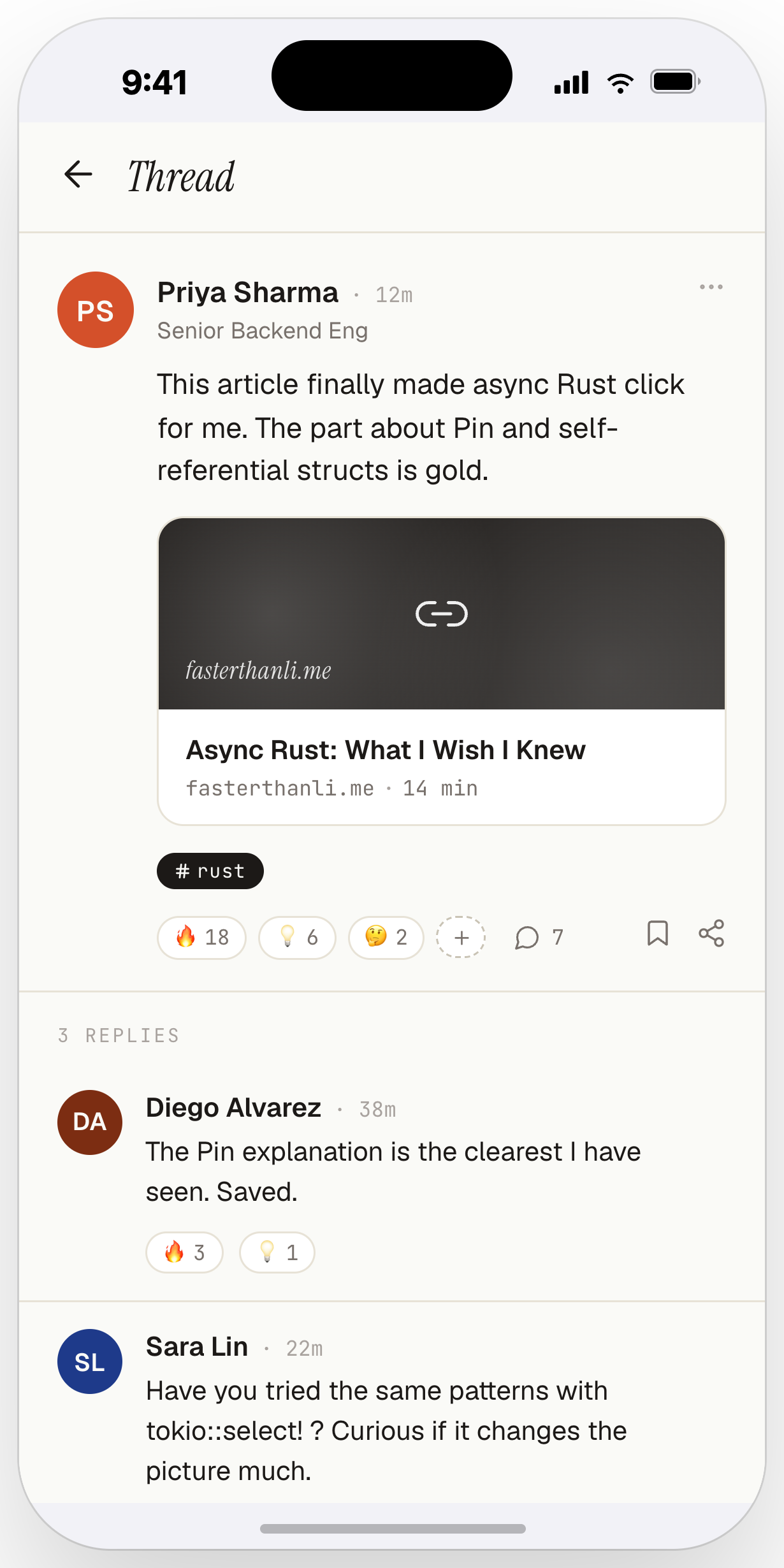 A post thread with replies